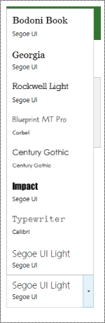 Menu do menu de listagem tipo de letra de um design de site no Project Online.