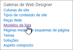 Os modelos de lista ligam na página de definições do site