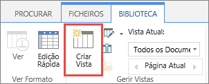 O botão Criar Vista da Biblioteca do SharePoint no ribbon.