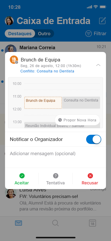 Outlook para iOS: propor nova hora