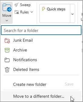 Selecione Mover e selecione uma pasta para onde mover a sua mensagem.