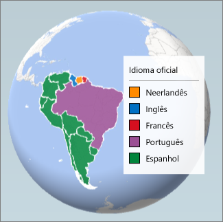 Gráfico de região que mostra os idiomas falados na América do Sul