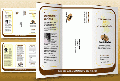 Brochura de três painéis criada com o Microsoft Publisher