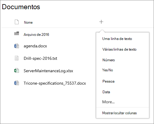 Adicionar uma coluna no grupo da biblioteca de documentos ligada