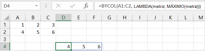 Primeiro exemplo da função BYCOL