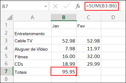 Fórmula de Soma Automática do Excel para Web