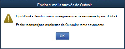 O ambiente de trabalho dos Quickbooks não consegue enviar e-mails no Outlook