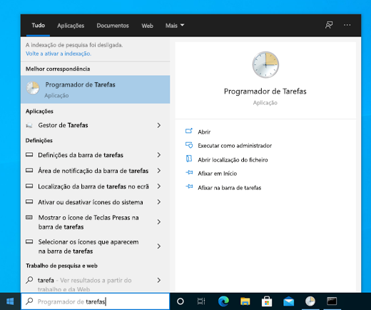Como procurar a aplicação Programador de Tarefas.