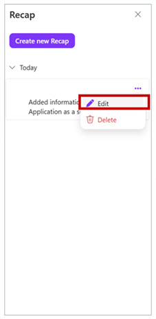 Captura de ecrã do botão de Editar Recapitulação no Microsoft 365 Loop.