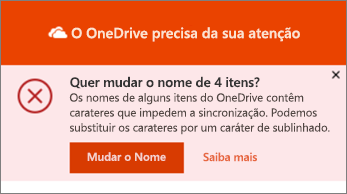 Screenshot da notificação do Renome na aplicação de sincronização de ambiente de trabalho OneDrive