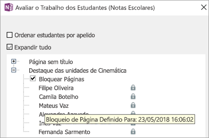 A página de estudante está bloqueada.