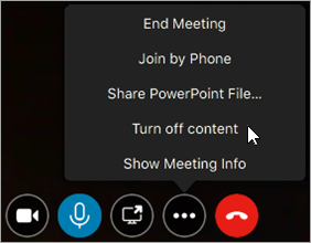 Exemplo de como desativar ou ativar o conteúdo da reunião