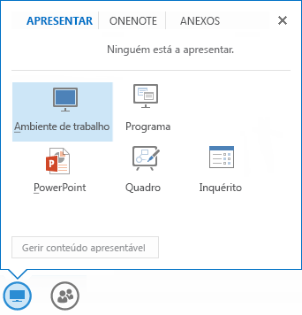 captura de ecrã do menu de partilha com o separador atual selecionado a apresentar o powerpoint e outras opções de partilha