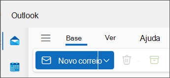 Nova imagem do Outlook para Windows com "novo e-mail" realçada a azul.