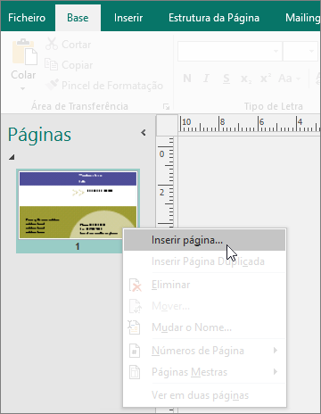 Inserir Página no painel de navegação Páginas no Publisher.