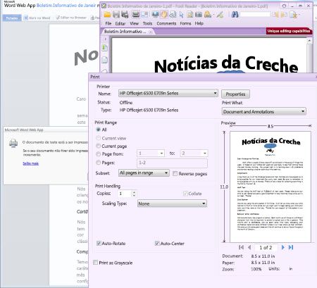 Impressão do Word Web App, no Firefox e no Foxit