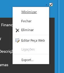 Menu de parte web para selecionar Editar a Peça Web