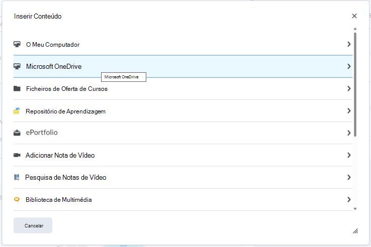 Incorpore um ficheiro do OneDrive no Editor de Luminosidade com o Menu Inserir Itens Inserir.