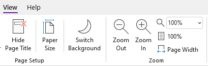 O grupo de opções de Zoom no OneNote para Windows.