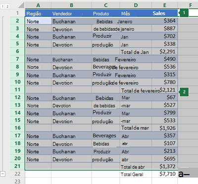 Destaque das linhas no Excel Online