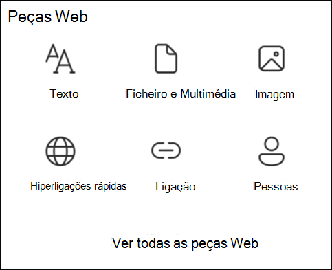 Lista de peças Web na Caixa de Ferramentas