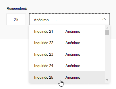 Introduza um número específico na caixa de pesquisa do participante para ver os detalhes da resposta dessa pessoa no Microsoft Forms