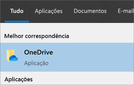 Captura de ecrã a mostrar a pesquisa da aplicação OneDrive de ambiente de trabalho no Windows 10