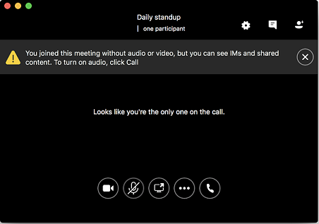 Captura de ecrã a mostrar como participar numa reunião sem áudio