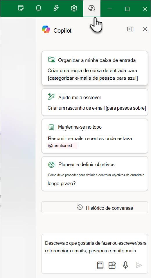 O painel de chat Copilot no Outlook.