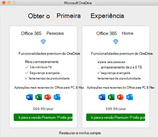 Screen shot of OneDrive Get the Premium Experience dialog box