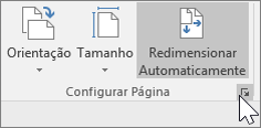 Captura de ecrã a mostrar a barra de ferramentas Configurar Página com a opção Redimensionar Automaticamente selecionada
