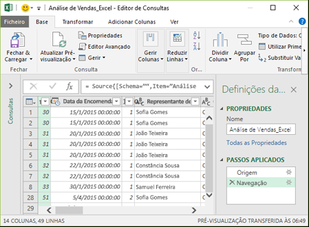 Painel Editor do Power Query