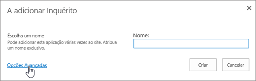 Caixa de diálogo Adicionar um inquérito com opções avançadas realçadas