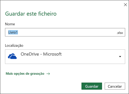 A caixa de diálogo de gravação no Microsoft Excel para Office 365