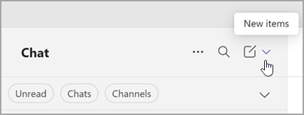 Captura de ecrã da opção para selecionar novos itens a partir da vista combinada. Está à direita, acima da lista de conversas e canais.