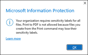 Erro de pdf não permitido da proteção do Microsoft Info