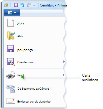 Imagem do menu Paint mostrando letras sublinhadas nos comandos do menu