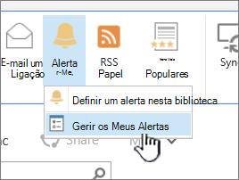 Botão Gerir alerta do SharePoint 2016 realçado