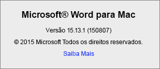 Captura de ecrã a mostrar a página Acerca do Word no Word para Mac