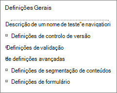 Listar links de configurações gerais