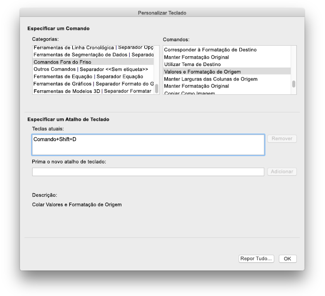 Personalizações de Teclado no Excel para Mac