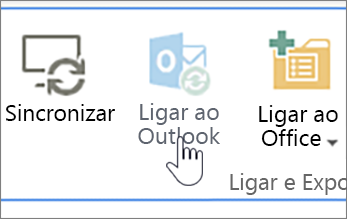 Friso com o botão Ligar ao Outlook desativado realçada