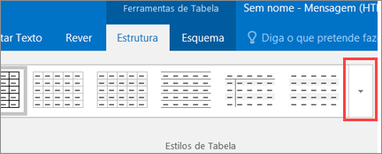 Captura de ecrã a mostrar os seis primeiros estilos de tabela e o botão Mais para ver todos os estilos de tabela.