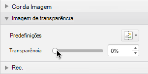 A barra do controlo de deslize Transparência no painel Formatar Imagem