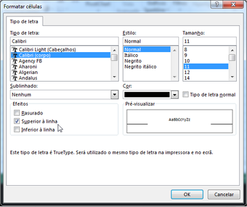 Formatar caixa de diálogo com formatação superior à linha selecionado.