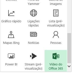Captura de ecrã do botão de menu do Vídeos do Office 365 no SharePoint.