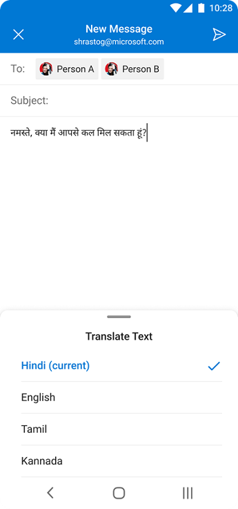 Traduzir captura de ecrã de e-mail duas