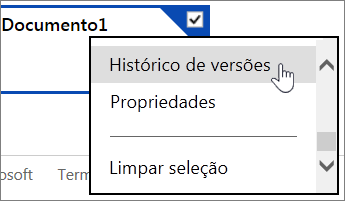 Opção do menu do histórico de versões do OneDrive