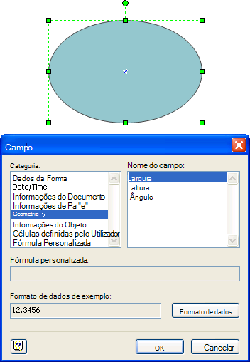 A caixa de diálogo Campo a apresentar os campos que podem ser introduzidos na caixa de texto de uma forma.
