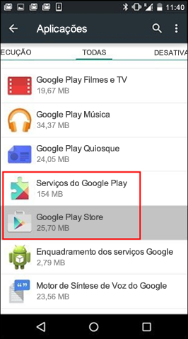 Limpar Cache da Aplicação Google Play Store